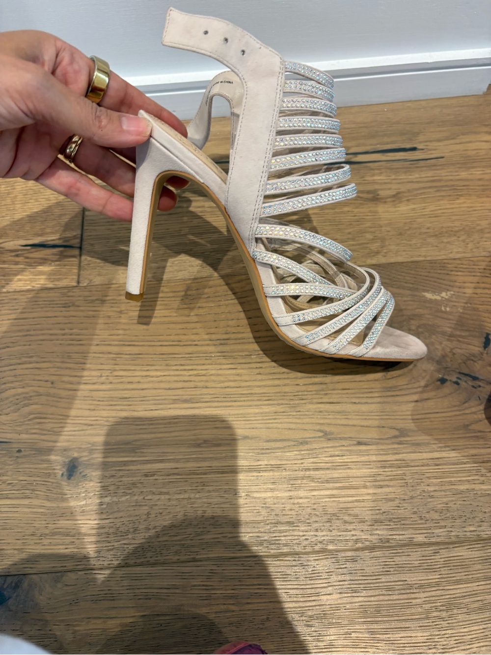 Vince Camuto Nude Rhinestone Strappy High Heel Sandal